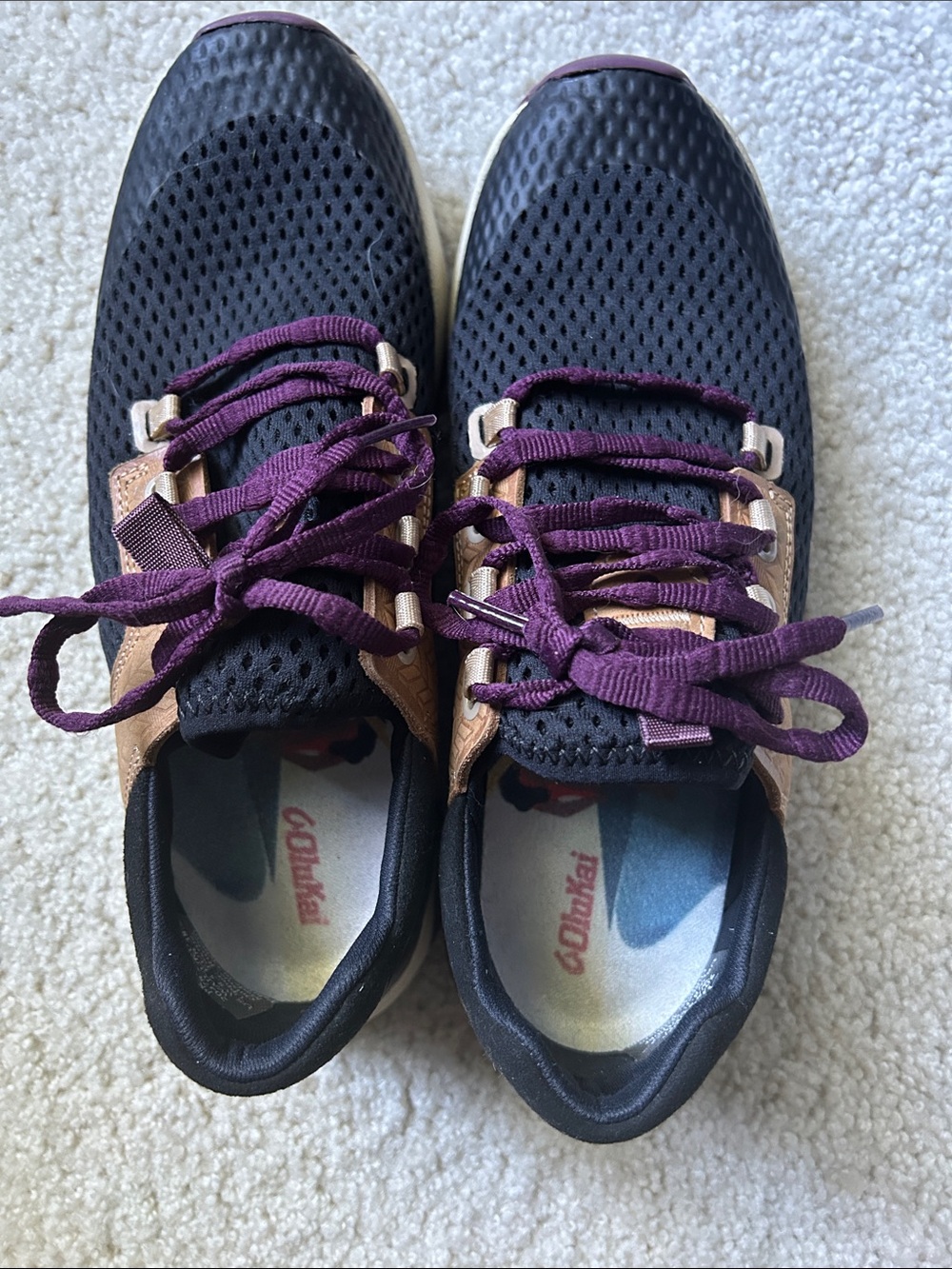 Cobian Women's Black Athletic Sneakers with Purple Laces and Tan Accents